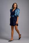 Deepika Arora_Navy Roma Sequins, Embroidery V-neck Playsuit With Shimmer Belt _Online_at_Aza_Fashions