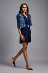Buy_Deepika Arora_Navy Roma Sequins, Embroidery V-neck Playsuit With Shimmer Belt _Online_at_Aza_Fashions