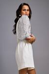 Shop_Deepika Arora_Off White Roma Sequins, Embroidery V-neck Textured Puff Sleeve Shimmer Playsuit _at_Aza_Fashions