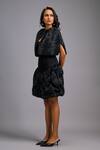 Shop_Deepika Arora_Black Roma Embroidery Bandeau , Round Ruch Shimmer Dress With Cape _Online_at_Aza_Fashions