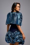 Deepika Arora_Navy Roma Sequins, Embroidery Bandeau Neck, Round Ruch Shimmer Dress With Cape _Online_at_Aza_Fashions