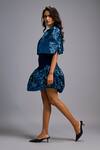 Buy_Deepika Arora_Navy Roma Sequins, Embroidery Bandeau Neck, Round Ruch Shimmer Dress With Cape _Online_at_Aza_Fashions