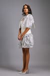 Deepika Arora_White Roma Sequins, Embroidery Bandeau Neck, Ruching Shimmer Dress With Jacket _Online_at_Aza_Fashions
