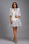 Buy_Deepika Arora_White Roma Sequins, Embroidery Bandeau Neck, Ruching Shimmer Dress With Jacket _at_Aza_Fashions