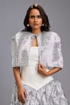 Shop_Deepika Arora_White Roma Sequins, Embroidery Bandeau Neck, Ruching Shimmer Dress With Jacket _Online_at_Aza_Fashions