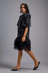 Deepika Arora_Black Roma Crew Neck Puff Sleeve Shimmer And Tulle Ruffle Dress _Online_at_Aza_Fashions