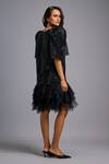 Shop_Deepika Arora_Black Roma Crew Neck Puff Sleeve Shimmer And Tulle Ruffle Dress _at_Aza_Fashions