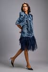 Deepika Arora_Navy Roma Sequins, Ruffles Round Neck Puff Sleeve Dress _Online_at_Aza_Fashions