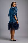 Shop_Deepika Arora_Navy Roma Sequins, Ruffles Round Neck Puff Sleeve Dress _at_Aza_Fashions