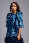Buy_Deepika Arora_Navy Roma Sequins, Ruffles Round Neck Puff Sleeve Dress _Online_at_Aza_Fashions