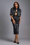 Buy_Deepika Arora_Black Roma Sequins Round Neck, Shimmer Cropped Jacket Skirt Set _at_Aza_Fashions