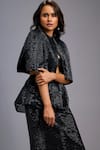 Deepika Arora_Black Roma Sequins Round Neck, Shimmer Cropped Jacket Skirt Set _at_Aza_Fashions