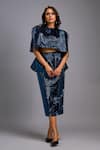 Deepika Arora_Navy Roma Sequins Round Neck, Shimmer Structured Cropped Jacket Skirt Set _Online_at_Aza_Fashions