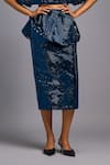 Shop_Deepika Arora_Navy Roma Sequins Round Neck, Shimmer Structured Cropped Jacket Skirt Set _Online_at_Aza_Fashions
