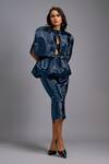 Buy_Deepika Arora_Navy Roma Sequins Round Neck, Shimmer Structured Cropped Jacket Skirt Set 