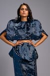 Shop_Deepika Arora_Navy Roma Sequins Round Neck, Shimmer Structured Cropped Jacket Skirt Set 