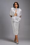 Deepika Arora_Silver Roma Sequins Round , Sweetheart Shimmer Cropped Jacket Skirt Set _Online_at_Aza_Fashions