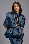 Buy Deepika Arora Navy High Neck Structured Shimmer Cape at Aza Fashions Buy_Deepika Arora_Navy High Neck Structured Shimmer Cape _at_Aza_Fashions