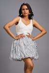 Deepika Arora_White Roma Sequins V-neck Fitted Bodice And Bubble Dress _at_Aza_Fashions