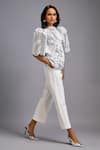 Deepika Arora_Silver Roma Sequins Round Neck Textured Shimmer Top With Tailored Cropped Pant _Online_at_Aza_Fashions