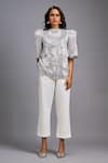 Buy_Deepika Arora_Silver Roma Sequins Round Neck Textured Shimmer Top With Tailored Cropped Pant _at_Aza_Fashions