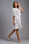 Deepika Arora_Silver Roma Sequins Round Neck Shimmer Textured Knee-length Dress _Online_at_Aza_Fashions