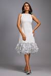 Deepika Arora_White Roma Sequins, Ruffles Round Neck Sleeveless Midi Dress _Online_at_Aza_Fashions