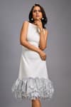 Deepika Arora_White Roma Sequins, Ruffles Round Neck Sleeveless Midi Dress _at_Aza_Fashions