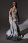Jade By Ashima_Gray Organza, Crepe, Shantoon Embroidery, Applique, Agnes Corset Sharara Set _Online_at_Aza_Fashions