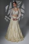 Buy_Jade By Ashima_Yellow Satin, Organza, Shantoon Beads, Beatrice Lehenga And Crop Top Set _at_Aza_Fashions