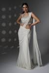 Buy_Jade By Ashima_Off White Organza, Shantoon Beads, Zari, Anna Pre-draped Saree With Blouse _at_Aza_Fashions
