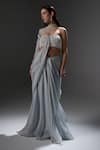 Jade By Ashima_Gray Organza, Shantoon Beads, Pearls, Embroidery Elsie Draped Saree With Blouse _Online_at_Aza_Fashions