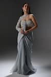 Buy_Jade By Ashima_Gray Organza, Shantoon Beads, Pearls, Embroidery Elsie Draped Saree With Blouse _at_Aza_Fashions