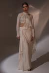 Buy_Jade By Ashima_Off White Chinon, Organza, Shantoon, Cotton Magnolia Draped Saree With Blouse _at_Aza_Fashions