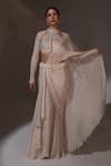 Shop_Jade By Ashima_Off White Chinon, Organza, Shantoon, Cotton Magnolia Draped Saree With Blouse _at_Aza_Fashions