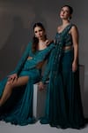 Shop_Jade By Ashima_Teal Organza, Shantoon Embroidery, Beads, Sequins Nora Corset Sharara Set _Online_at_Aza_Fashions