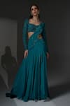 Buy_Jade By Ashima_Green Organza, Crepe, Shantoon Crystals, Pearls, Sarah Draped Saree With Blouse _at_Aza_Fashions