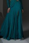 Jade By Ashima_Green Organza, Crepe, Shantoon Crystals, Pearls, Sarah Draped Saree With Blouse _Online_at_Aza_Fashions