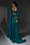 Shop_Jade By Ashima_Green Organza, Crepe, Shantoon Crystals, Pearls, Sarah Draped Saree With Blouse _at_Aza_Fashions