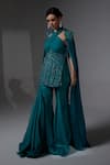 Buy_Jade By Ashima_Teal Organza, Shantoon Embroidery, Beads Halter Neck Alma Kurta Sharara Set _at_Aza_Fashions