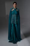 Buy_Jade By Ashima_Teal Organza, Shantoon Embroidery, Beads Halter Neck Alma Kurta Sharara Set _Online_at_Aza_Fashions
