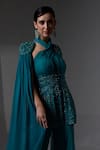 Jade By Ashima_Teal Organza, Shantoon Embroidery, Beads Halter Neck Alma Kurta Sharara Set _at_Aza_Fashions
