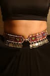 NAKHREWAALI_Maroon Embroidery, Beads, Mirrors, Sequins, Stones Maja Belt _Online_at_Aza_Fashions