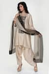 Buy_Ranian_Beige Silk, Organza Embroidery Round Neck Kurta And Dhoti Salwar Set _at_Aza_Fashions