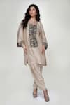 Buy_Ranian_Beige Silk Embroidery Round Neck Dogri Kurta And Dhoti Salwar Set _at_Aza_Fashions