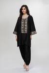 Buy_Ranian_Black Silk Embroidery, Zari Round Neck Dogri Kurta And Dhoti Salwar Set  _at_Aza_Fashions