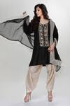 Ranian_Black Silk, Organza Embroidery Round Neck Dogri Kurta And Dhoti Salwar Set _Online_at_Aza_Fashions