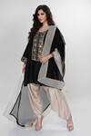 Buy_Ranian_Black Silk, Organza Embroidery Round Neck Dogri Kurta And Dhoti Salwar Set _at_Aza_Fashions
