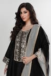 Buy_Ranian_Black Silk Embroidery Round Neck Dogri Kurta And Dhoti Salwar Set _Online_at_Aza_Fashions