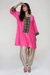 Buy_Ranian_Pink Silk, Organza Embroidery, Zari Square Rani Dogri Kurta And Dhoti Salwar Set _Online_at_Aza_Fashions